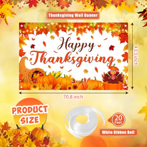 Image of Large Thanksgiving Banner Decorations Outdoor 72x44 Inch,Turkey Maple Leaf Pumpkin Decorations Gifts for Indoor Home House Decor Party Supplies,Yard Sign Background for Photography