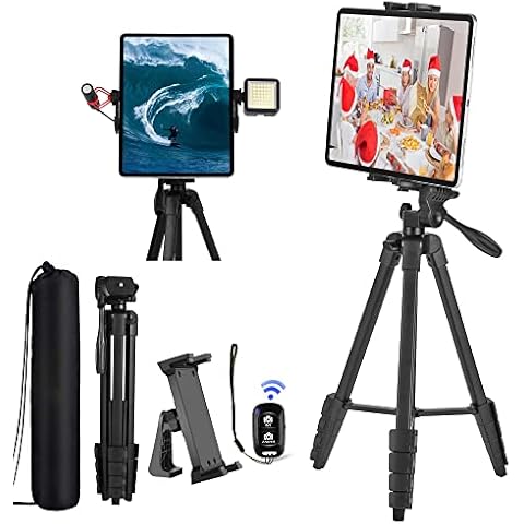 67 inTablet Ipad Tripod Mount Stand Holder with Shutter and Cold Shoe for iPad Pro 12.9/11 Air Mini, iPhone Galaxy, Applied Video Recording, Live Stream, Watching, 4~15 inch Devices Cover