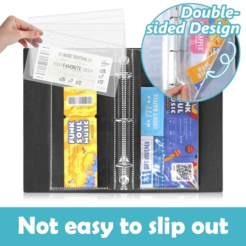 Image of 40 Pages Ticket Stub Holder 3-Hole Ticket Stub Album Refill Page PVC Ticket Refill Sheets Clear Lottery Ticket Holders 8.6 x 4.8 inch Plastic Protective Sleeves for Collectors Travel Tickets (No Book)