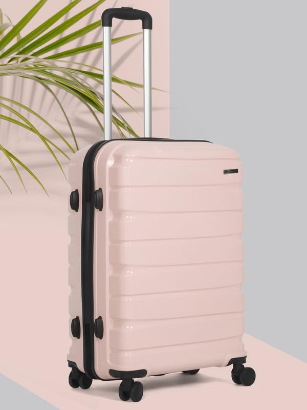 Image of Teakwood Medium Cabin Size 8 Wheels Trolley Bag, Hard Cabin with Zipper Closure, Adjustable Push Button & Cross Side Strap, TSA Lock System 360 Degree (Medium, Rose)
