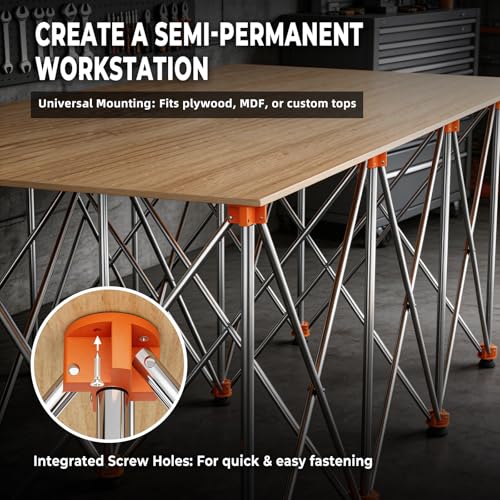 Image of 30 inch Tall Portable Folding Workbench 8x4 FT, Stable 15-Leg Collapsible Work Stand with Adjustable Leveling Feet, Lightweight 6500 lbs Capacity Sawhorse Table for Woodworking & Jobsite