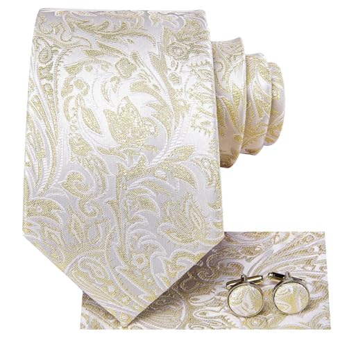 Image of Dubulle Mens Paisley Striped Tie Woven Necktie for Men and Handkerchief Cufflinks Set Wedding Formal Business
