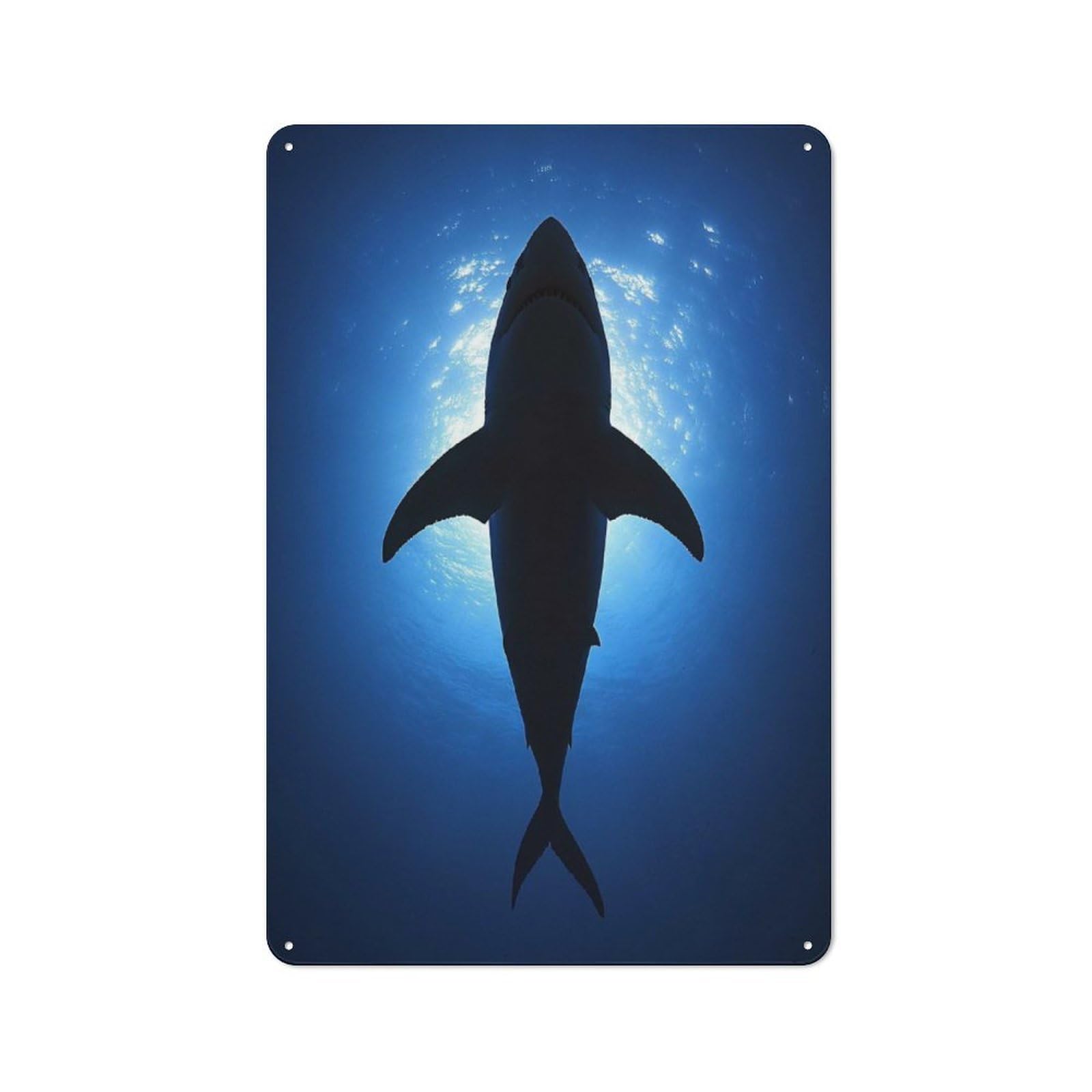 Junmoney Style-16 Great White Shark Silhouette Printed Metal Sign 30X20cm For Garage Wall, For Collectors Of Vintage Metal Wall Decor