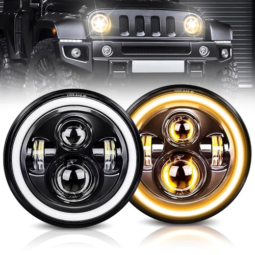 MXSAG 7 inch LED Headlights Round white DRL Amber Halo