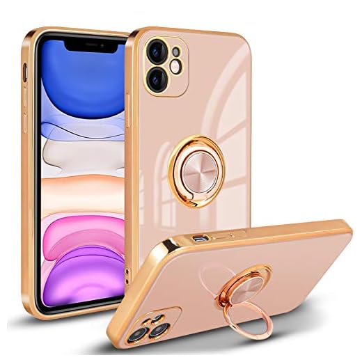 Newseego Funda Silicone Case para iPhone 11, Carcasa de Silicona Suave Antichoque Bumper para iPhone 11(6.1 Pulgadas), Soporte para Coche con Imán con Anillo de 360 Grados para iPhone 11-Leche