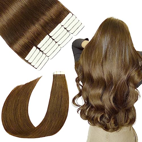 SURNEL Tape in Hair Extensions Remy Human 14Inch Color 4 Medium Brown Seamless Hair Extensions Tape in 50G 20Pcs Skin Weft Straight (T14inch