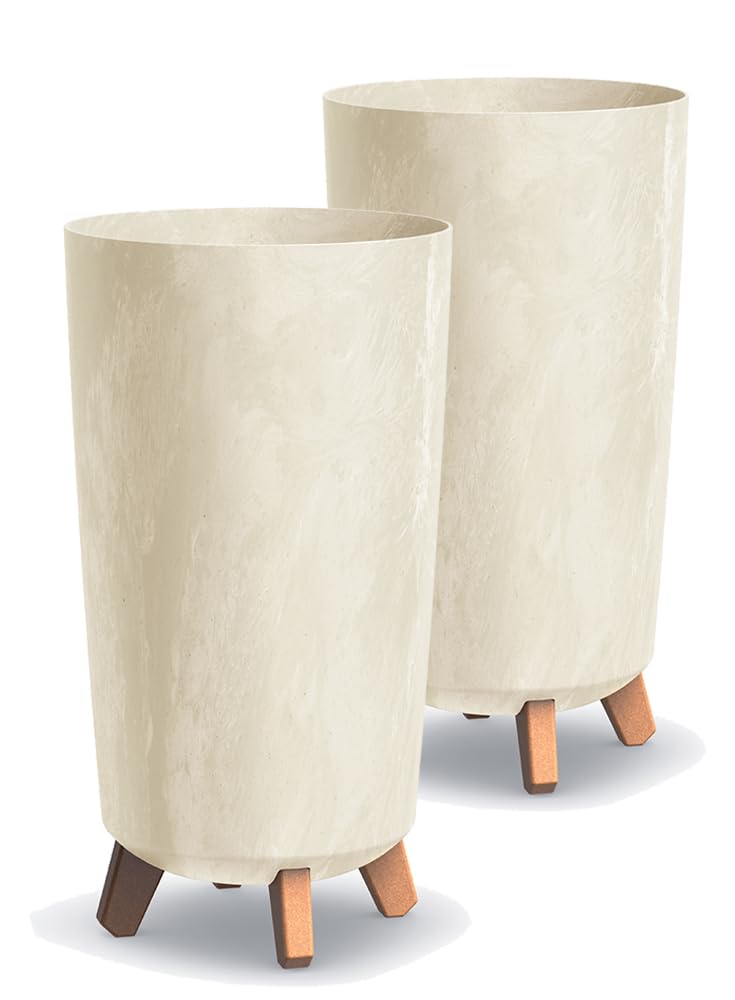 Tymar Übertöpfe groß mit Füßen, Blumenübertopf, Blumentopf Gross, Blumenkübel matt, Pflanzkübel für Außen und Innen ((2pack) Beton Creme ; Höhe 36,5 cm/ø 20 cm)