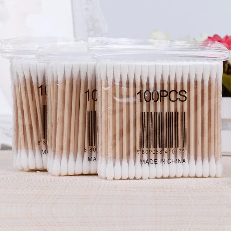 Miniatura 2 de 2 juegos de abedul palillo de doble cabeza suave algodón hisopo de belleza sanitaria maquillaje