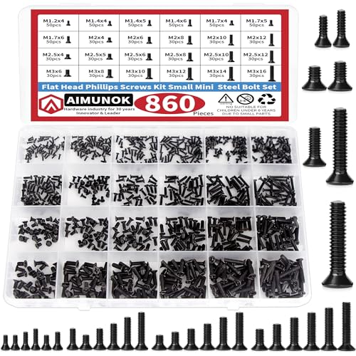 SAHHIVRM 860 PCS Small Computer Screws Assortment Kit, Black Tiny Eyeglass Screws M1.2 M1.4 M1.7 M2 M2.5 M3, PC & Laptop SSD Hard Drive CPU Cooler Screw, M.2 Electronic Screw Set