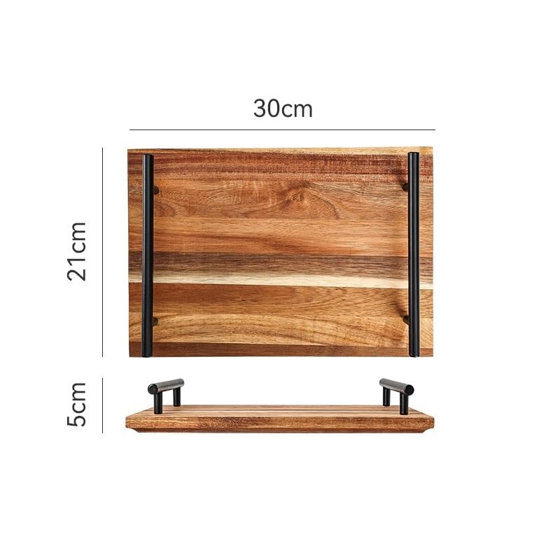 Plateau de Table Basse en Bois d'acacia Japonais, Plateau de Petit-déjeuner en Bois Massif avec poignée, Plateau de collation pour Le thé de l'après-midi, Plateau à Dessert ré(BS)