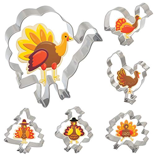 Fall Thanksgiving Turkey Cookie Cutter Set 6 PCS for Autumn Thanksgiving Christmas Wedding Party Biscuit Fondant Cutters Stainless Steel