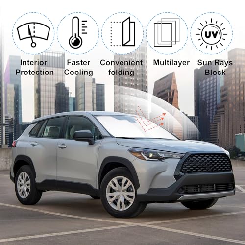 Image of Windshield Sun Shade Custom Fit for 2022 2023 2024 2025 2026 Toyota Corolla Cross(Not for Corolla) Accessories Foldable Sunshade Sun Blocker Protect Car from Sun Rays & Heat Damage Keep Car Cooler