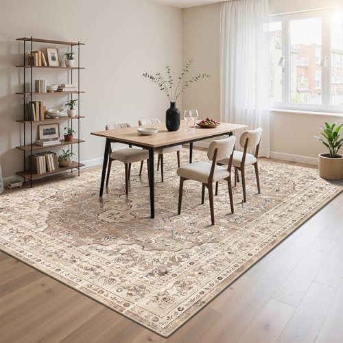 Pauwer Boho Washable Area Rug 9x12 Large Soft Living Room Bedroom Floor Carpet Mat Indoor Farmhouse Vintage Non Slip Accent Throw Rugs for Entryway Kitchen Dorm Dining Room