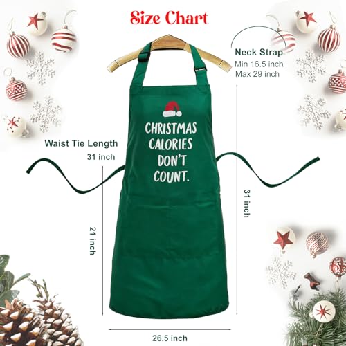 Image of Christmas Aprons for Women with Pockets, Funny Chef Apron Costume for Men, Unique Kitchen Gifts for Women and Men (Green)