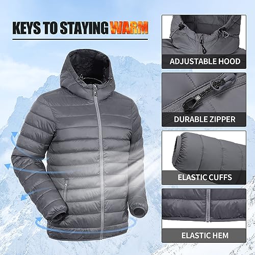 Image of Pioneer Camp Mens Lightweight Packable Puffer Jacket Hooded Insulated Thermal Puffy Winter Jackets for Running Travel