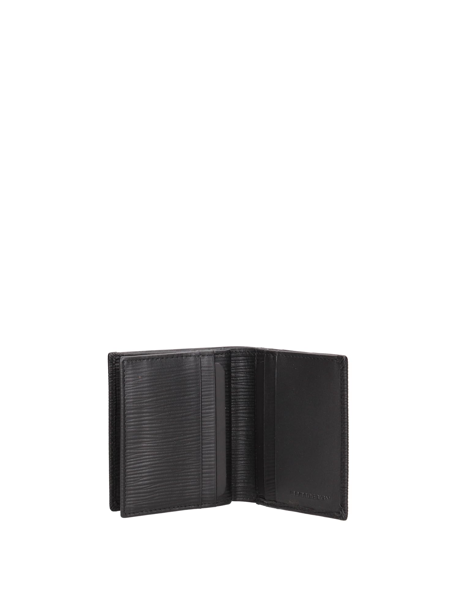 MOMO Design Cartera Hombre Piel auténtica Negra con Textura Rayada 12.5x8x1 cm