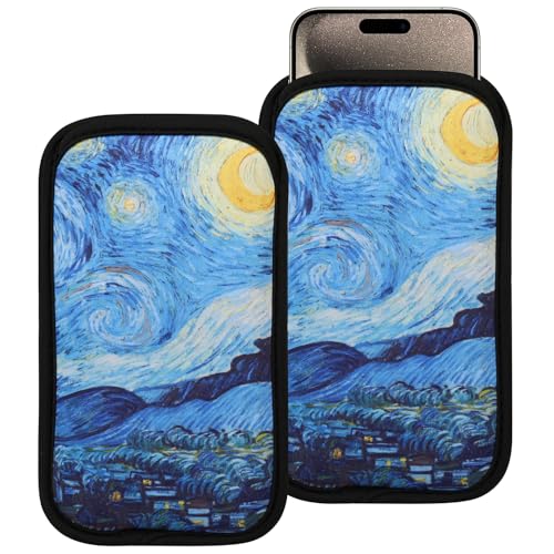 2 PCs Neoprene Cell Phone Sleeve Phone Pouch Compatible for Apple iPhone 16 Pro Max 16 Plus XS Max Galaxy S25 Ultra S25+ S24 FE A16 A35 A55 Pixel 9 Pro XL Moto G Play Power (Large, Starry Night)