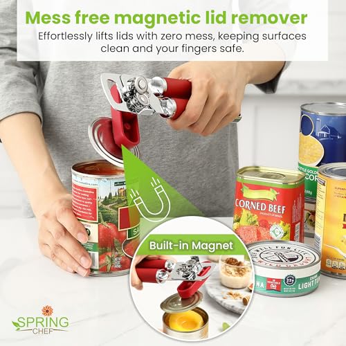 Image of Spring Chef Stainless Steel Manual Can Opener with Soft Grip Handles, Red