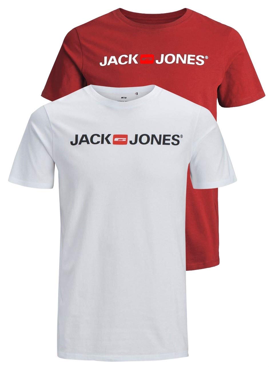 JACK & JONES Men's JJECORP Logo TEE SS Crew Neck, Rio Red/2-PACK W. White/REG FI, XXXL