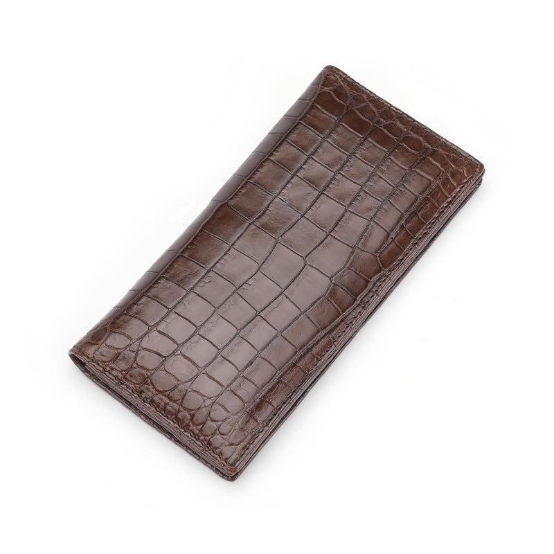 Real Crocodile Leather Men's Long Wallet Luxury Alligator Skin Genuine Leather Purses for Men (Brown)2