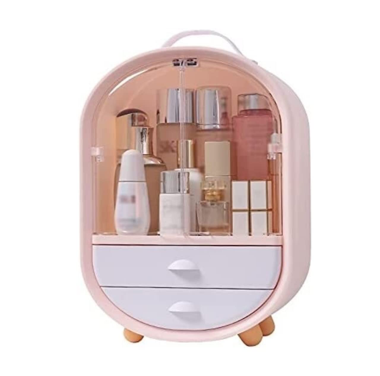 Organizer Trucchi Portatrucchi Scatola Portaoggetti Cosmetica in Plastica Multifunzione Portaoggetti Portatile per Cosmetici Espositore per Trucchi Porta Trucchi Organizer Bagno(Pink)