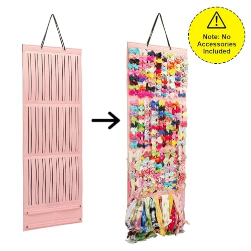 Image of HASTHIP Hair Accessories Organizer for Girls Bow Hair Clip Storage Hairband Organizer for Girls 3-Layer Large Capacity Wall Hanging Hair Bows Holder Displaying Rack for Baby Girl Kids Women - Pink