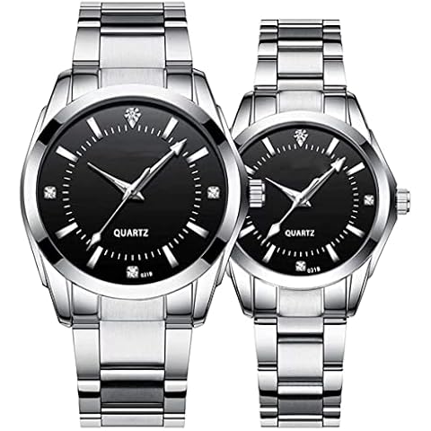 SENRUD Couple Watches Stainless Steel Band His and Hers Waterproof Gifts Set Quartz Watch(Silver Black) Cover