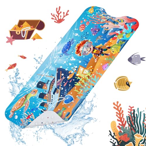 Alfombra Bañera Antideslizante Infantil -100 X 40 cm, Alfombrilla de Baño Antideslizante para Niños, Alfombra Ducha...