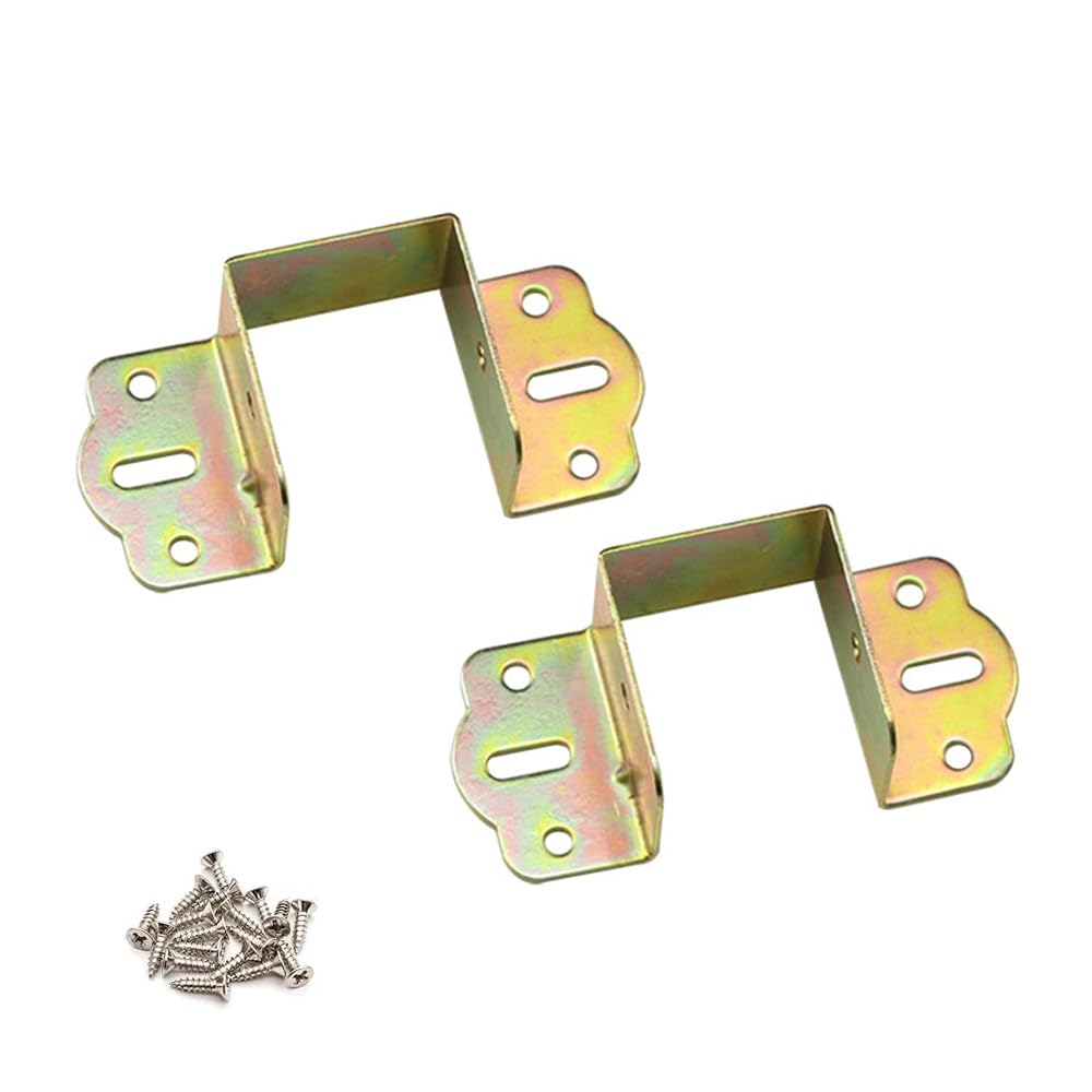 Bed Rail Fittings Bed Hinge Bed Frame Hardware,1.6" Bed Rail Brackets for Connecting to Wood, Headboards and Foot-Boards (2PCS) Screws Included (Gold)