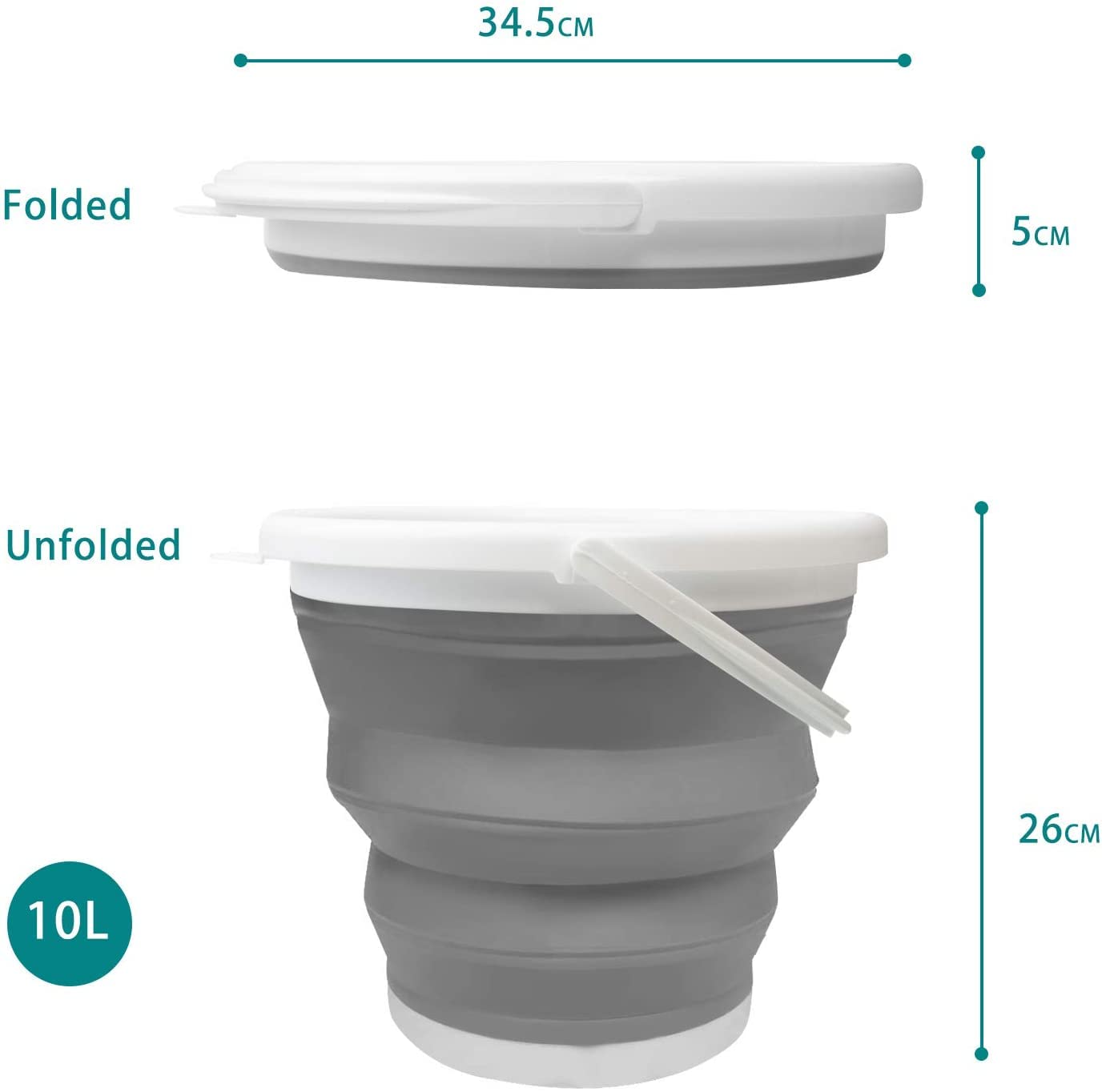 Health Joy Collapsible Bucket – 10 Liter (2.6 Gallon) Foldable Water Bucket With Handle For Camping, Fishing, Beach, Car Wash & More