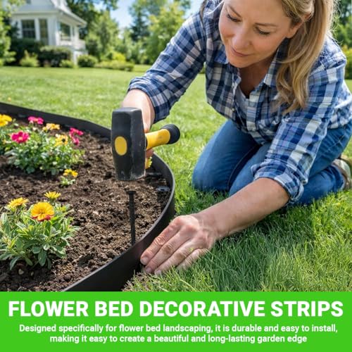 Image of HASTHIP 32.8ft Garden Edging Border, 2 inch Width Weather-Proof Black Flexible Edging, with 30Pcs Nails, Cut to Fit, Bendable Border Strip for Garden, DIY Outdoor Lanscaping