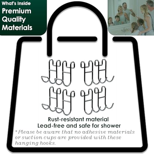 Image of Shower Caddy Hooks, Razor Hanger for Shelf and Loofah (Silver - 4 Closed 4 Open)