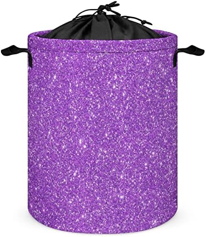 Purple Laundry Basket Purple Glitter Laundry Hamper Printed Bling Dirty Clothes Storage Basket Collapsible Waterproof Toy Organizer for Girls Bedrooms