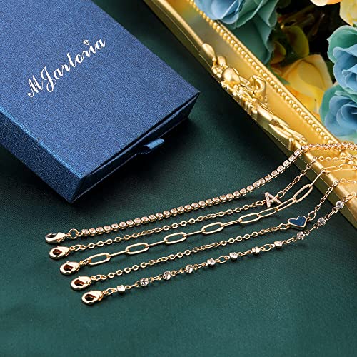 Mjartoria Gold Bracelets Set For Women Girls, Champagne Gold Plated Stackable Initial Letter A Bracelets Dainty Adjustable Paperclip Chain Bracelets, Layered Link Bracelet Fashion Jewelry Gifts #TOP5