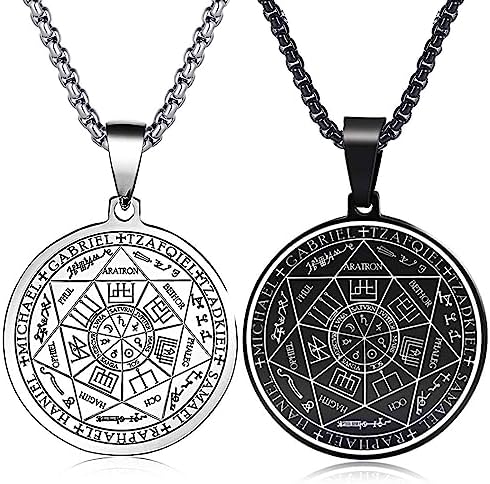 FLYUN Seal Of The Seven Archangels Necklaces, St Michael Necklace For Men, Seal of The 7 Archangels Pendant Protect Necklace Mens Spiritual Talisman Protection Amulet Healing Jewelry Saint Michael Pendants Stainless Steel