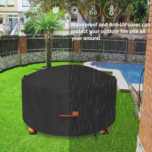 Dalema ROUND-36" DIA X 24" H Round Fire Pit Cover,Outdoor 600D Heavy Duty Waterproof Tear-Resistant 34-36 Inch Firepit Covers,Patio Weatherproof Fire Table Cover,Black 36"X24". thumb #5