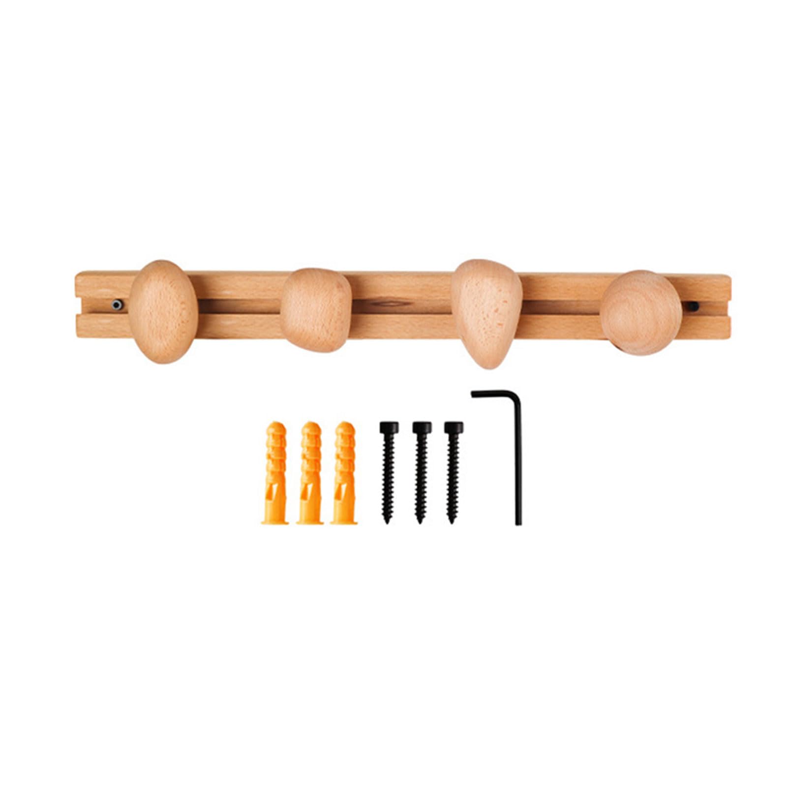 Elnwnnkc Beech Row 4 Hooks Entryway Coat Hook Rack Wood-Look Sliding Track, Wall Mounted Clothes And Bag Storage For Hallway Closet Home Spaces Wall Hanger Panel Robe Hooks Indoor Organizer Accessory Hooks Home Storage Entryway