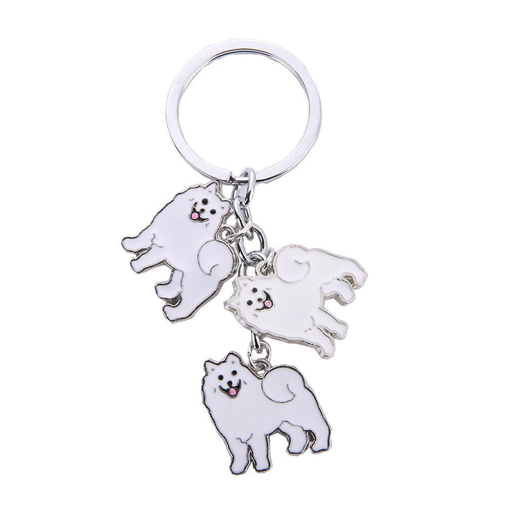 Bbeart White Bbeart® Dog Id Tag Dog Key-Ring Keychain,Cute Puppy Id Tags Metal Dog Keyring Keyfob Key Tags Car Keyring Bag Charm Birthday (Samoyed)