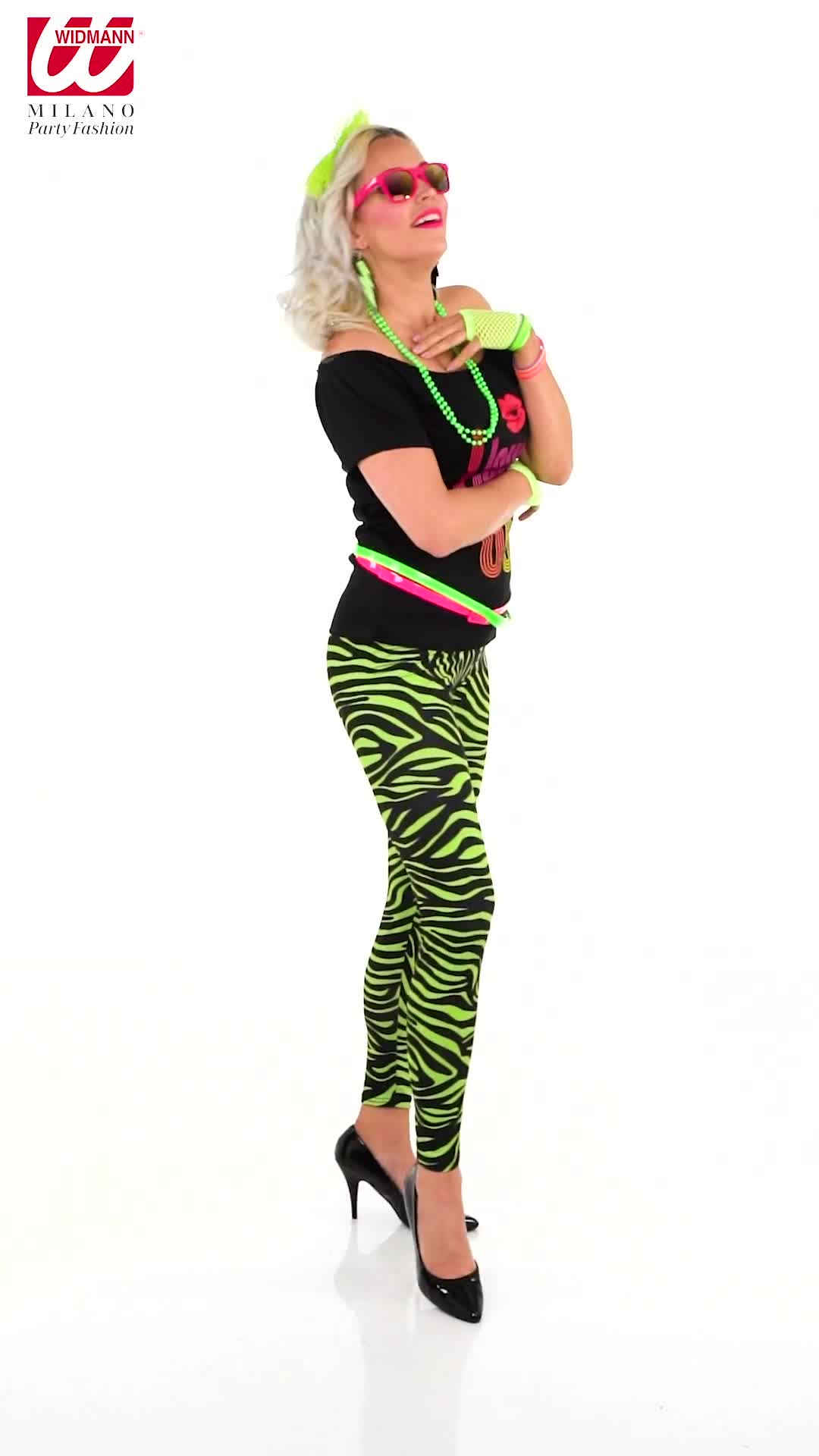 W WIDMANN MILANO Neon Fedora Hut - 80er Jahre Party Hut Mit Pailletten Für Karneval & Fasching