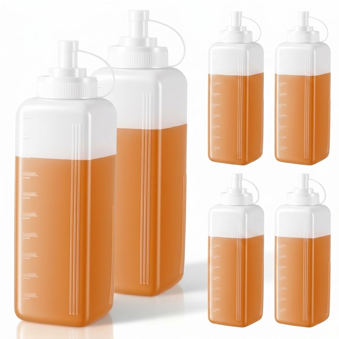 Yeaxxsqy 6 Pack 32oz Wide Mouth Squeeze Bottles - Thickened Plastic Sauce Bottles with Clear Scales, For Condiments & Chunky Sauces