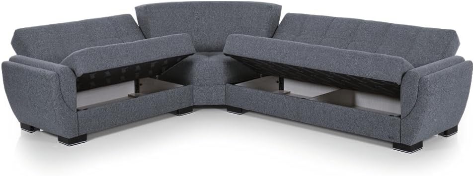 Ottomanson Convertible Sectional Sofa Bed with Hidden Storage & Click-Clack Sit-to-Sleep Sleeper Conversion – Rounded Arm, Firm Support L-Shaped Corner Couch Bed for Living Room & Guest Room, Gray