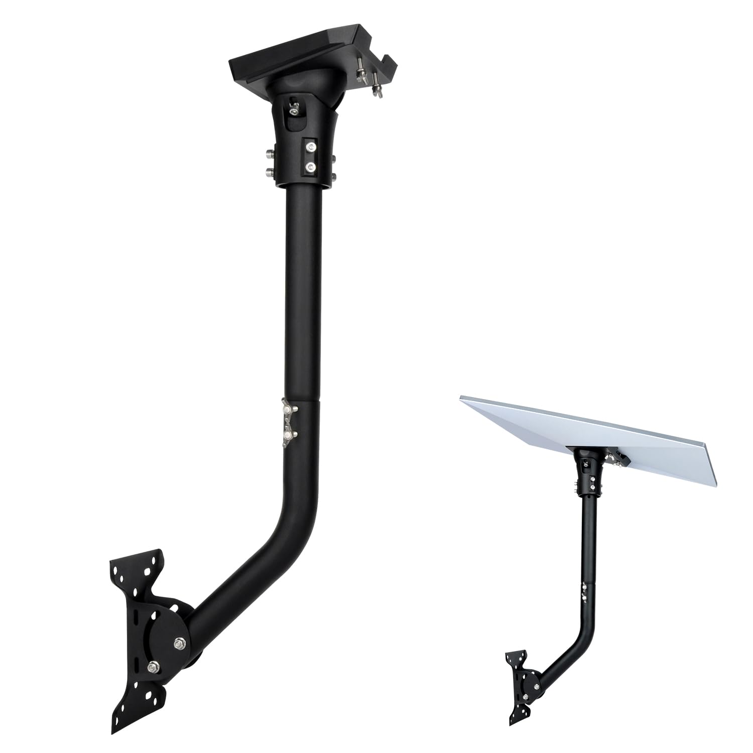 PowGrow Wall Pole Mount for Starlink Gen 3, 22.8 inches Long Pole Mounting Kit with Adjustable Pipe Adapter for Starlink Standard Dish V3, Metal Mount Bracket and Aluminum Adapter, Black