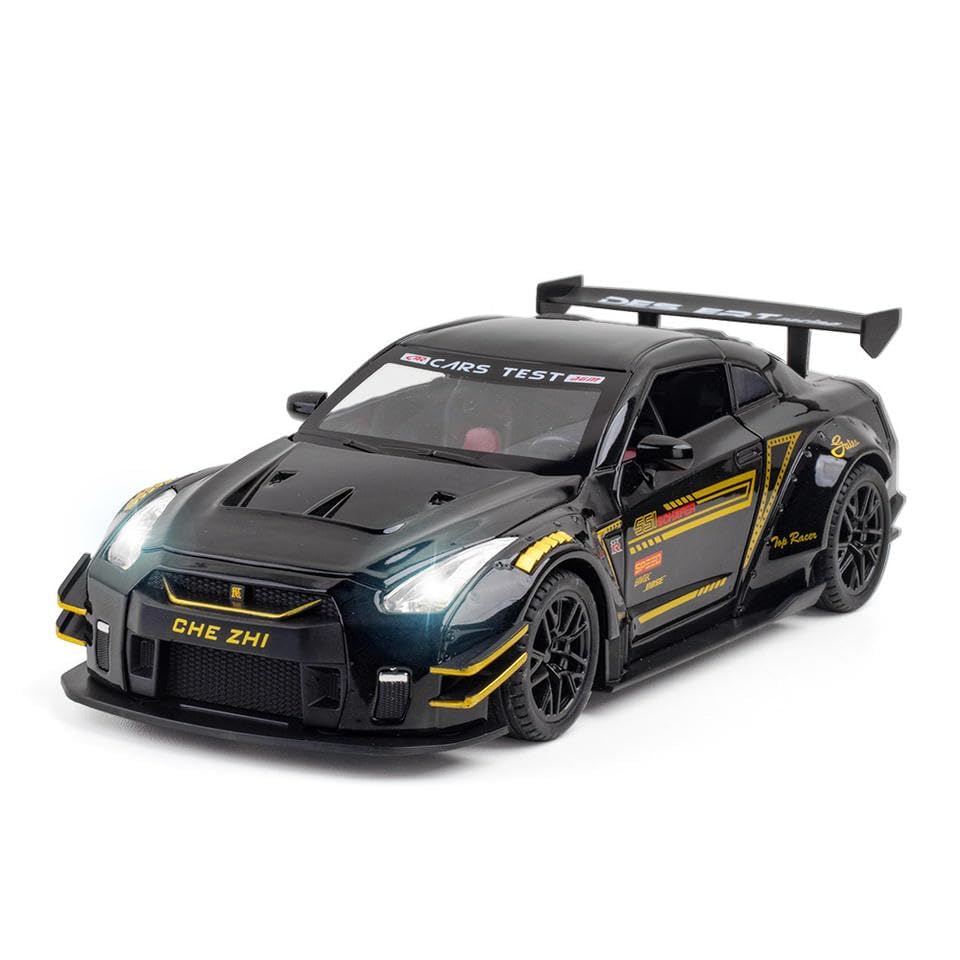 FEXXA 1:24 Scale Exclusive Alloy Metal Pull Back Die-cast Car Model with Sound Light Mini Auto Toy for Kids Metal Model Toy Car with Sound and Light? (1.24 Nisan GTR-Multicolor)