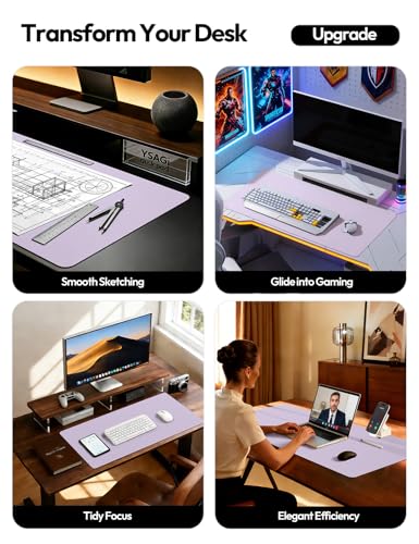 Image of YSAGi Leather Desk Protector, Office Mat, Large Mouse Mat, Non-Slip PU Leather Blotter, Laptop Desk Pad, Waterproof Writing Pad for Office and Home (Light Purple, 47.2 inch x 23.6 inch)