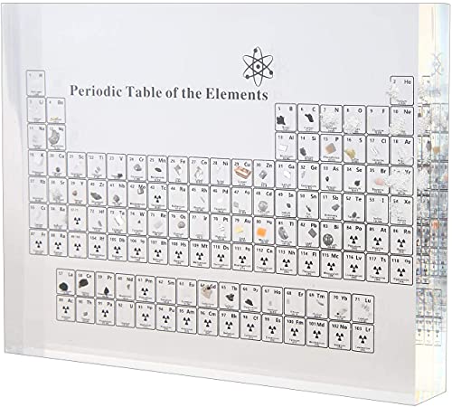 Bomoya Periodic Table with Real Elements Samples Acrylic Periodic Table Display with Elements Teaching Tool Student Teacher Gift Craft Decoration