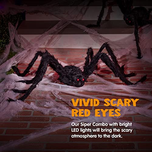 Image of JOYIN 2 Pack 4 Ft Halloween Spider Decorations Outdoor, Scary Large Giant Spiders with Adjustable Legs for Halloween Outside Decor, Yard Lawn Indoor Haunted House Props