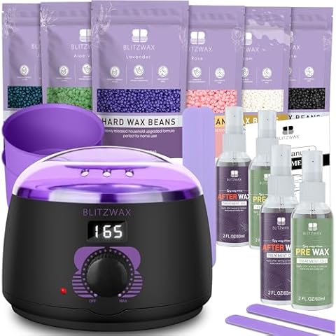 BLITZWAX Wax Hair Removal Kit With 2 Silicone Wax Pot Liners for Women Men Digital Wax Machine with 6 Hard Wax Beads for Sensitive Skin/Brazilian/Facial/Body/Eyebrow, Waxing Warmer for Home, Salon Cover