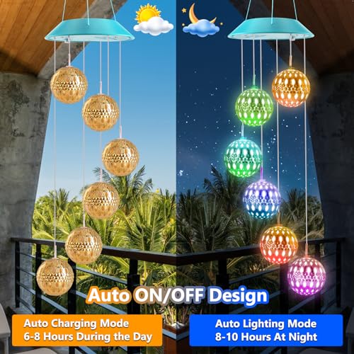 Image of Toodour Solar Wind Chime, Color Changing Moroccan Ball Wind Chimes, LED Decorative Mobile, Gifts for Mom, Waterproof Outdoor Decorative Lights for Garden, Patio, Party, Yard, Window Outdoor Decor