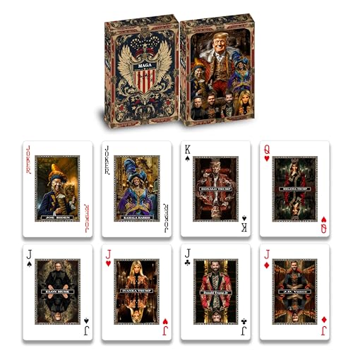NIROZA Trump Playing Cards,MAGA Poker Cards,Standard Funny Waterproof & Perspective-Proof Trump Family Poker Deck Featuring Melania, Ivanka, Elon Musk & Jokers Bide,Funny Trump Merchandise Gift