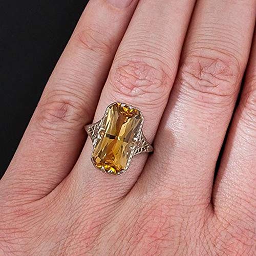 ChenFeng Citrine Cushion Halo Ring in 14K Yellow GoldWomen's Solitaire Engagement Ring Cushion Cut Citrine Ring Sterling Silver (8)